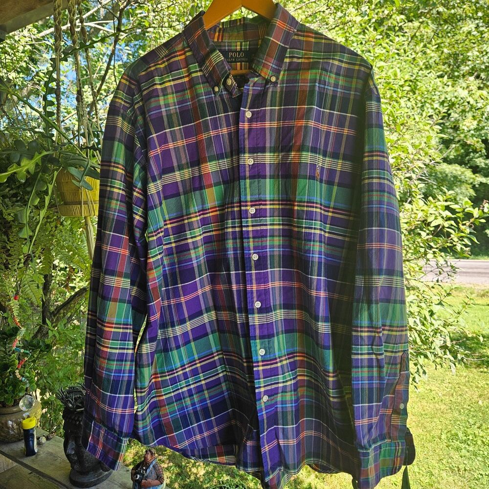 Polo Ralph Lauren NWOT Mens 2XB 2XL XXL Purple Plaid Oxford Shirt Big Tall